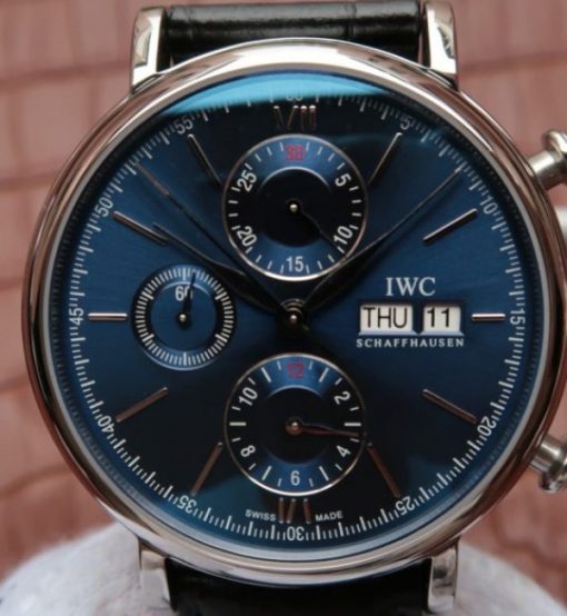 Replica IWC Portofino Chrono IW391019 Blue Dial Leather Strap - Image 3