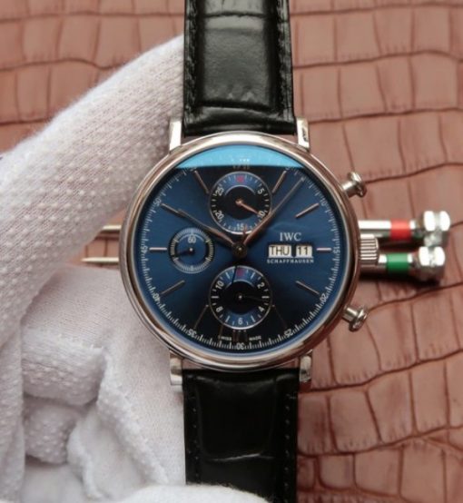 Replica IWC Portofino Chrono IW391019 Blue Dial Leather Strap