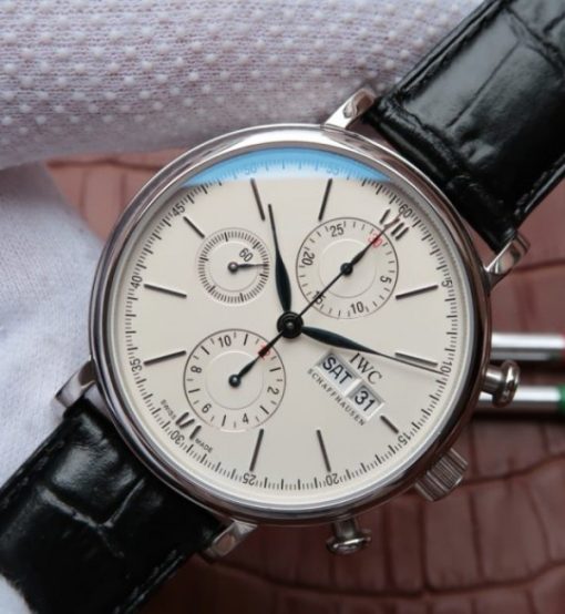 Replica IWC Portofino Chrono IW391001 White Dial Leather Strap - Image 2
