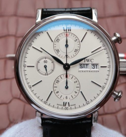 Replica IWC Portofino Chrono IW391001 White Dial Leather Strap - Image 3