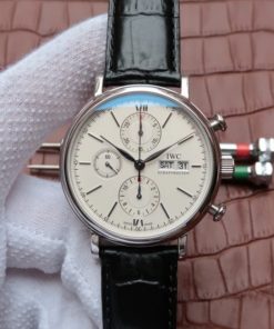Replica IWC Portofino Chrono IW391001 White Dial Leather Strap