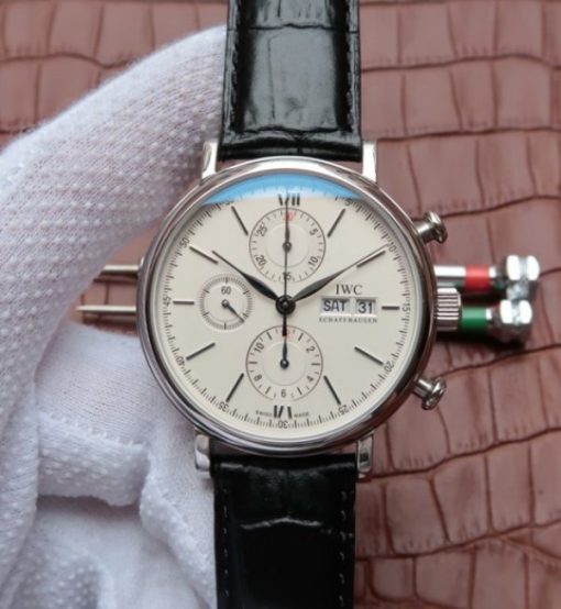 Replica IWC Portofino Chrono IW391001 White Dial Leather Strap