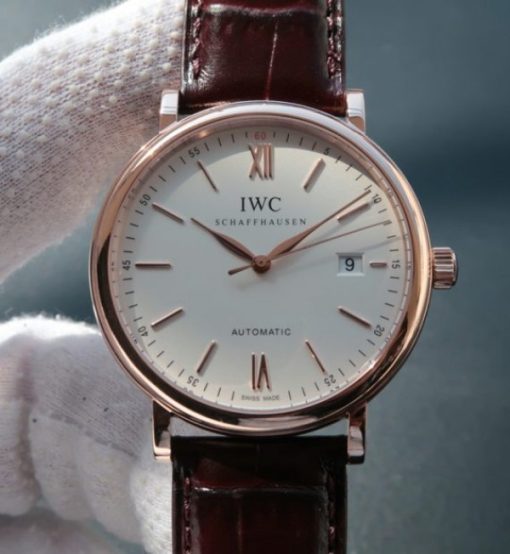 Replica IWC MK Portofino RG IW356504 Automatic White Dial Leather Strap