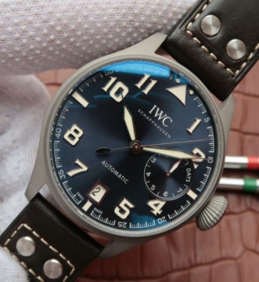 Replica IWC Big Pilot Custom Made Sandblasted Case Blue Dial Leather Strap - Image 2