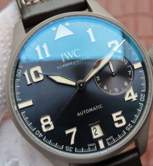 Replica IWC Big Pilot Custom Made Sandblasted Case Blue Dial Leather Strap - Image 3