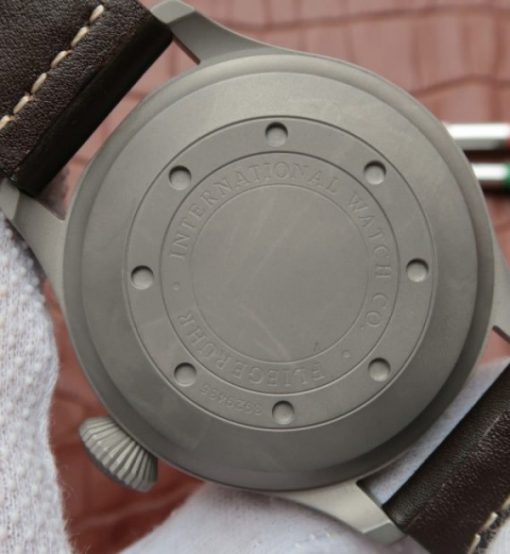 Replica IWC Big Pilot Custom Made Sandblasted Case Blue Dial Leather Strap - Image 6