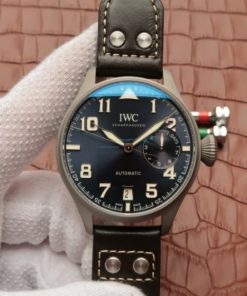 Replica IWC Big Pilot Custom Made Sandblasted Case Blue Dial Leather Strap
