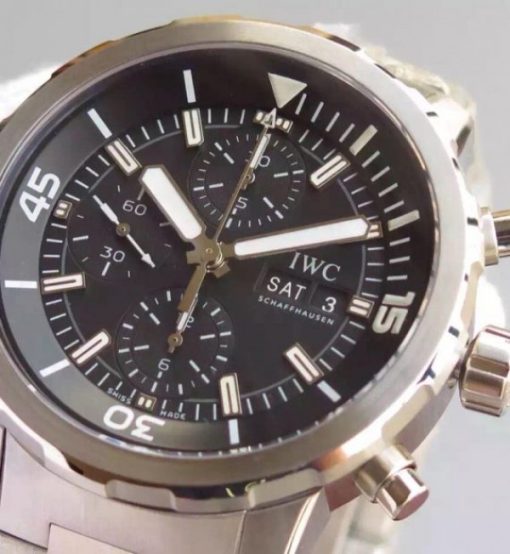 Replica IWC V6 Aquatimer Chrono IW376803 Black Dial SS Bracelet A7750 - Image 2