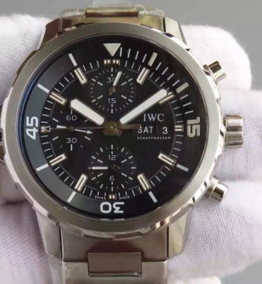Replica IWC V6 Aquatimer Chrono IW376803 Black Dial SS Bracelet A7750