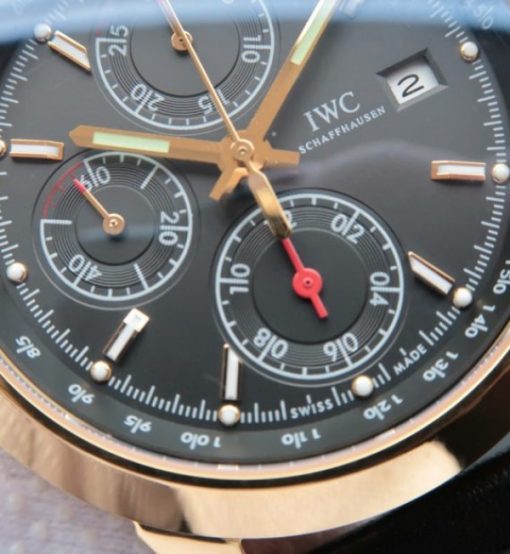 IWC Ingenieur Chrono YG IW3807 Black Dial Leather Strap - Image 3