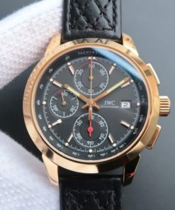 IWC Ingenieur Chrono YG IW3807 Black Dial Leather Strap