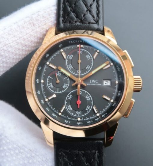 IWC Ingenieur Chrono YG IW3807 Black Dial Leather Strap