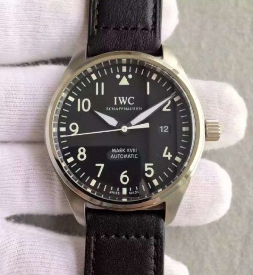 Replica IWC MKF Mark XVIII IW327001 Black Dial Leather Strap
