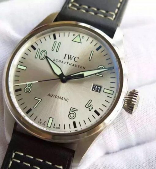Replica IWC MKF Mark XVI Silver Dial Black Leather Strap A2892 - Image 2