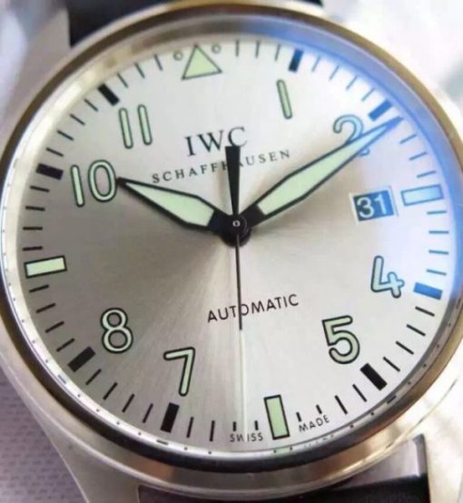 Replica IWC MKF Mark XVI Silver Dial Black Leather Strap A2892 - Image 3
