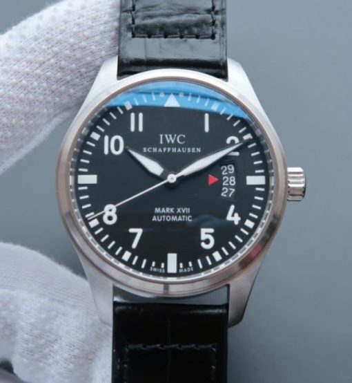Replica IWC MKF Mark XVII Black Dial Black Leather Strap A2892