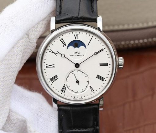 Replica IWC Vintage IW544805 White Dial Black Leather Strap