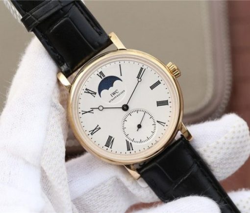 Replica IWC Vintage IW544803 White Dial YG Black Leather Strap - Image 2