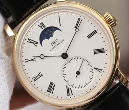Replica IWC Vintage IW544803 White Dial YG Black Leather Strap - Image 3