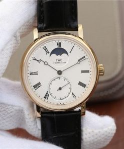 Replica IWC Vintage IW544803 White Dial YG Black Leather Strap