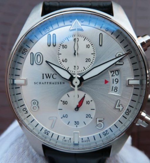 Replica IWC ZF Pilot Chrono IW387809 Silver Dial Leather Strap A7750 - Image 3