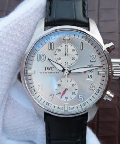 Replica IWC ZF Pilot Chrono IW387809 Silver Dial Leather Strap A7750