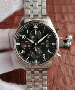 Replica IWC V6 Pilot Chrono IW377704 Black Dial SS Bracelet A7750