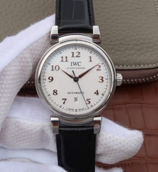 Replica IWC TW Da Vinci IW356601 White Dial Black Leather Strap A2892
