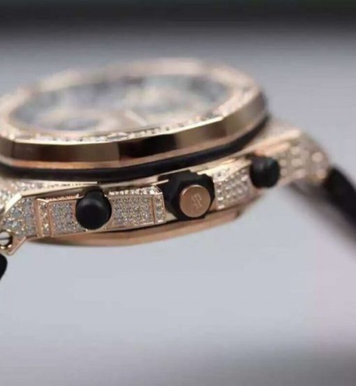 Replica Audemars Piguet JF Royal Oak Offshore RG Full Paved Diamonds Leather Strap A7750 - Image 3