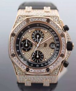 Replica Audemars Piguet JF Royal Oak Offshore RG Full Paved Diamonds Leather Strap A7750