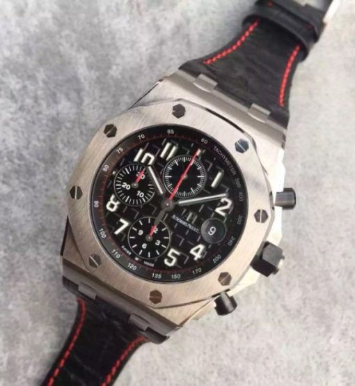 Replica Audemars Piguet JF Royal Oak Offshore Black Theme Black Leather Strap A3126 - Image 2