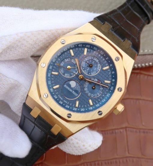 Replica Audemars Piguet JF Royal Oak 41mm 26574 YG Blue Dial Leather Strap A5134 - Image 2