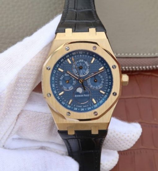 Replica Audemars Piguet JF Royal Oak 41mm 26574 YG Blue Dial Leather Strap A5134