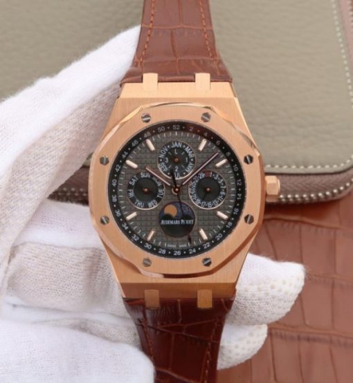 Replica Audemars Piguet JF Royal Oak 41mm 26574 RG Black Dial Leather Strap A5134