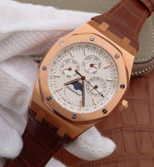 Replica Audemars Piguet JF Royal Oak 41mm 26574 RG White Dial Leather Strap A5134 - Image 2