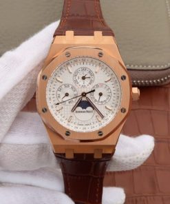 Replica Audemars Piguet JF Royal Oak 41mm 26574 RG White Dial Leather Strap A5134