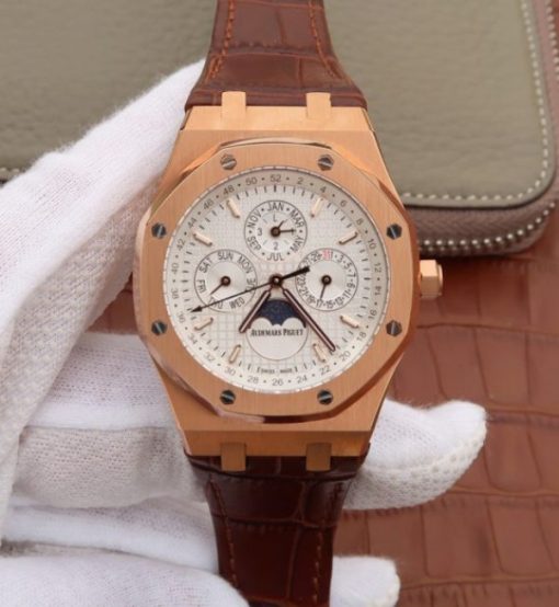 Replica Audemars Piguet JF Royal Oak 41mm 26574 RG White Dial Leather Strap A5134