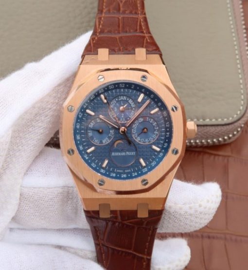 Replica Audemars Piguet JF Royal Oak 41mm 26574 RG Blue Dial Leather Strap A5134