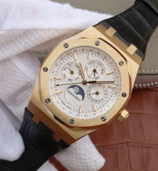 Replica Audemars Piguet JF Royal Oak 41mm 26574 YG White Dial Leather Strap A5134 - Image 2