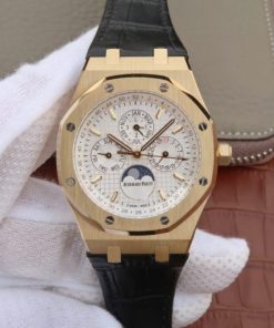 Replica Audemars Piguet JF Royal Oak 41mm 26574 YG White Dial Leather Strap A5134