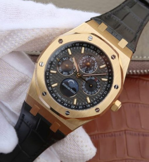 Replica Audemars Piguet JF Royal Oak 41mm 26574 YG Black Dial Leather Strap A5134 - Image 2