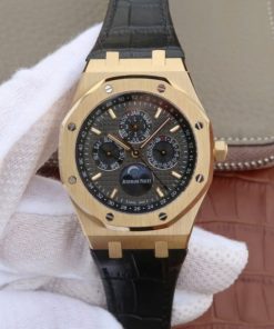 Replica Audemars Piguet JF Royal Oak 41mm 26574 YG Black Dial Leather Strap A5134
