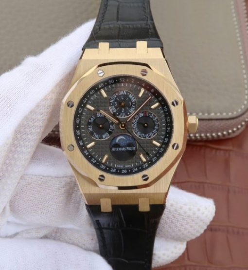 Replica Audemars Piguet JF Royal Oak 41mm 26574 YG Black Dial Leather Strap A5134