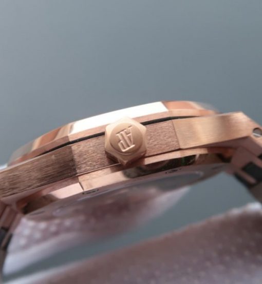 Replica Audemars Piguet JF Royal Oak 37mm 15452 RG Full Paved Diamonds Leather Strap A3120 - Image 3