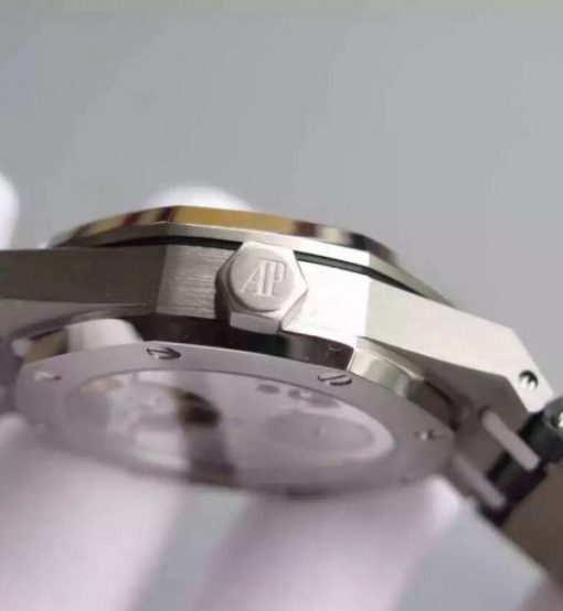 Replica Audemars Piguet TF Royal Oak 41mm Tourbillon SS Black Dial Black Leather Strap - Image 3