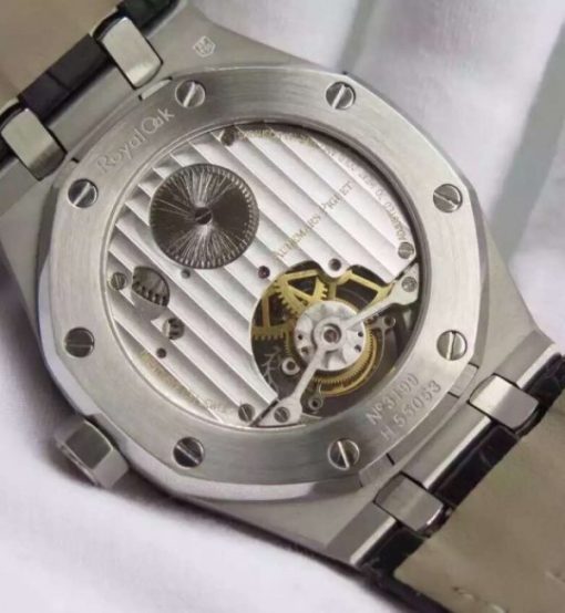 Replica Audemars Piguet TF Royal Oak 41mm Tourbillon SS Black Dial Black Leather Strap - Image 6