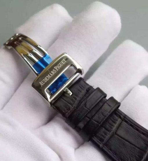Replica Audemars Piguet TF Royal Oak 41mm Tourbillon SS Black Dial Black Leather Strap - Image 8