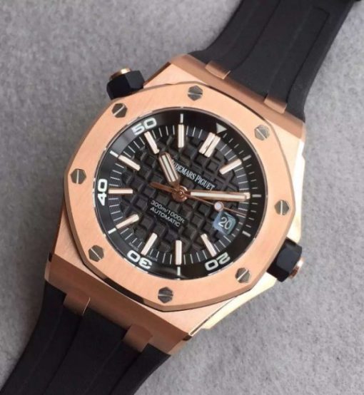 Replica Audemars Piguet Noob Royal Oak Offshore Diver 15730 RG Black Dial Rubber Strap A3120 - Image 2