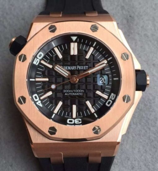 Replica Audemars Piguet Noob Royal Oak Offshore Diver 15730 RG Black Dial Rubber Strap A3120 - Image 3