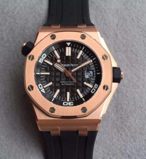 Replica Audemars Piguet Noob Royal Oak Offshore Diver 15730 RG Black Dial Rubber Strap A3120